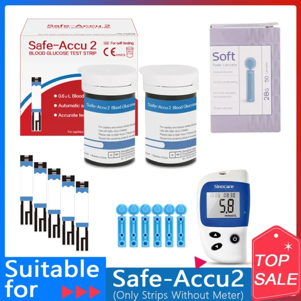 Sinocare Safe Accu2 50/100/200pcs blood glucose test strips with 50/100/200pcs Lancets Needles Blood Sugar Detection Glucose - Image 2