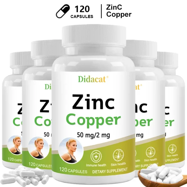 Zinc and Copper Dietary Supplement, 120 Capsules, Mineral and Antioxidant Supplement, Immunity and Mood, Supports Skin Health - Image 2