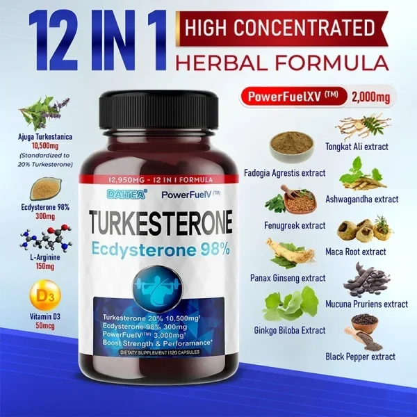 Turkesterone Supplement - Improves Male Performance, Endurance, Motivation, Focus & Muscle Mass - Non-GMO & Vegan Capsules - Image 4