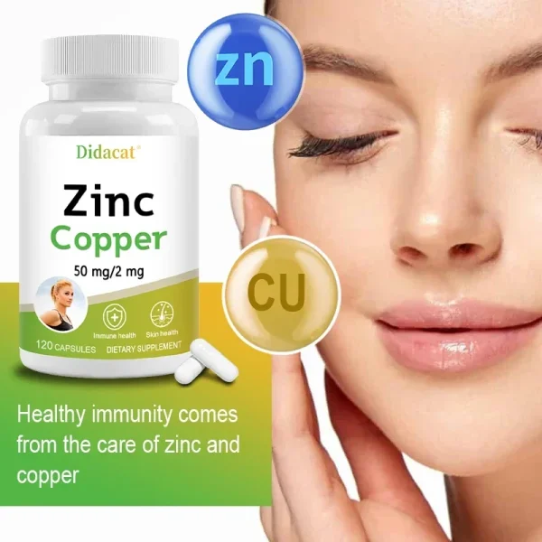 Zinc and Copper Dietary Supplement, 120 Capsules, Mineral and Antioxidant Supplement, Immunity and Mood, Supports Skin Health - Image 6