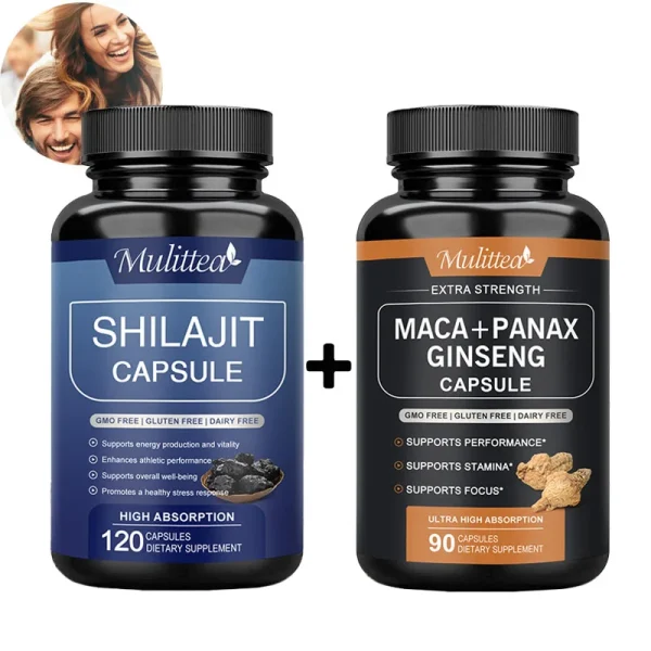 Mulittea Organic Shilajit & Maca Capsules for Male Hormone Balance Energy Supplement