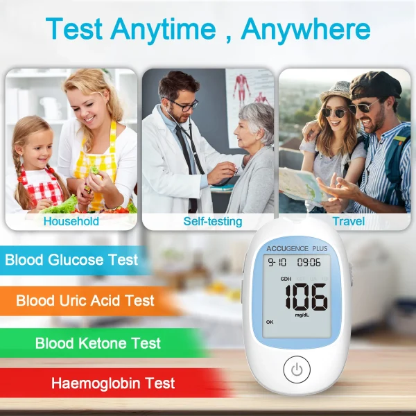 4 in 1 Multifunction Monitor Hemoglobin Blood Ketone Glucose Uric Acid Meter Test Strip HB Anemia Test Blood Sugar Diabetes Gout - Image 6