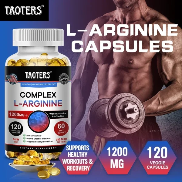 L-Arginine Nitric Oxide Supplement Helps Build Muscle and Supports Blood Flow, Circulation, Nutrient Delivery and Pumping