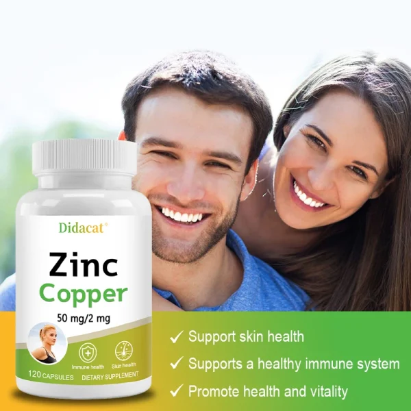 Zinc and Copper Dietary Supplement, 120 Capsules, Mineral and Antioxidant Supplement, Immunity and Mood, Supports Skin Health - Image 5