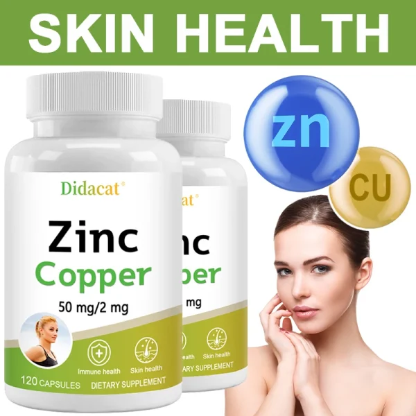 Zinc and Copper Dietary Supplement, 120 Capsules, Mineral and Antioxidant Supplement, Immunity and Mood, Supports Skin Health - Image 4